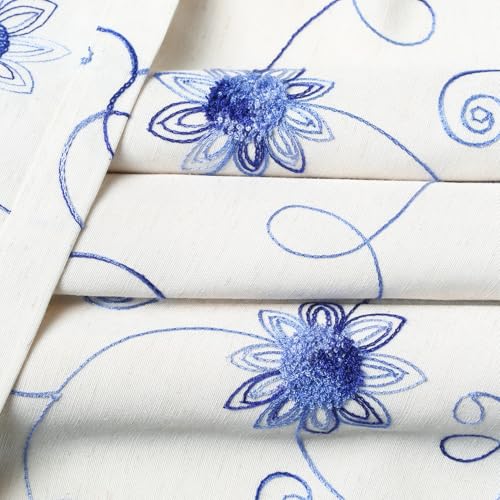 VOGOL Blue Floral Vine Kitchen Tier Curtains, 30 x 24 Inches, 2 Panels - color: Hy-blue, size: 30"W x 24"L (Pack of 2)