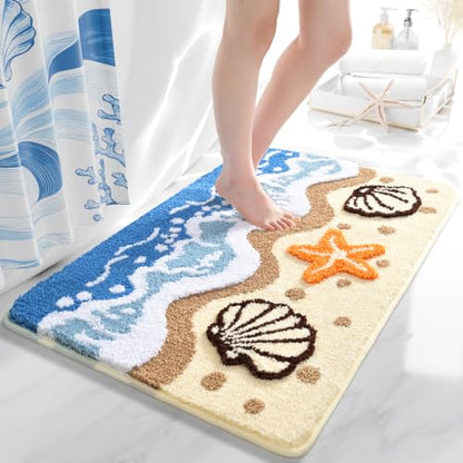 QJHOMO Beach Themed Bathroom Rug Beach Colorful Nautical Bath Mat 24x36 in - color: Blue Landscape, size: 2' x 3' (Rectangular)