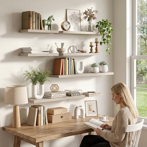 Fun Memories Floating Shelves - 2 Pack 12 Inch Deep Rustic Wooden Wall Shelves - Extra Deeper & Thicker Wall Mounted Storage Shelf for Living Room, Kitchen, Farmhouse - 16" W x 12" D x 1.5" H - Grey - color: Grey, size: 16"L x 12"D