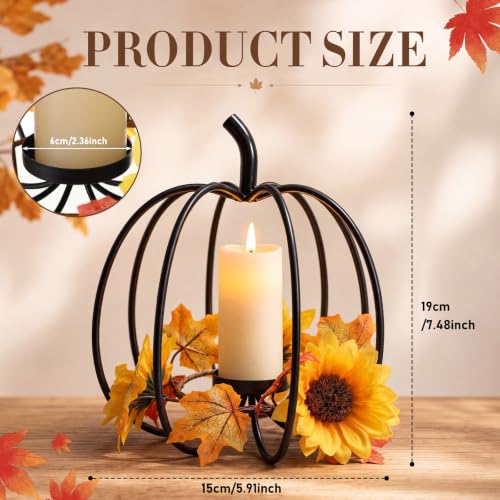 Metal Pumpkin Candle Holder 5.9" x 7.5" Fall Table Dining Centerpiece