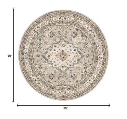 cotiled 5ft Round Living Room Area Rug, Washable, Traditional, Beige - color: Beige, size: 5' (Round)