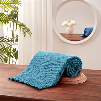 TREELY 100% Cotton Teal Knitted Throw Blanket 50"x60" - color: Teal, size: Throw(50" x 60")