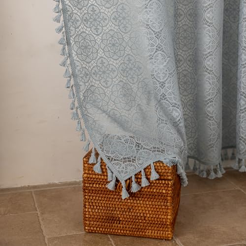 Sheer Boho Lace Curtains 84 Inches Long, Stone Blue, Set of 2 Panels - color: Stone Blue, size: 59"W x 84"L (Pack of 2)