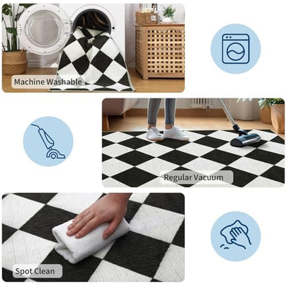 GarveeHome Black and White Area Rug 9x12 Living Room Checkered Washable Rug - color: Black/White, size: 9' x 12' (Rectangular)