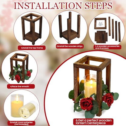 18 Pcs Wedding Wooden Lantern Centerpiece - color: Red, size: 6 Sets