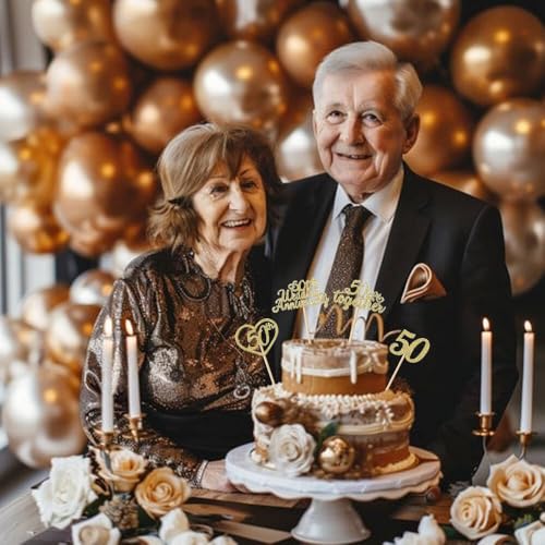 24Pcs 50th Wedding Anniversary Cupcake Toppers Gold Glitter Party Supplies