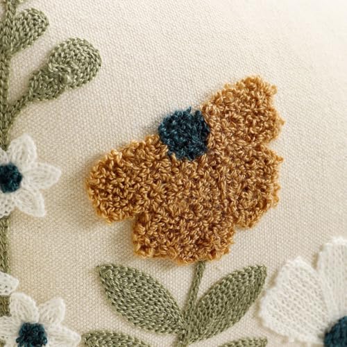 Embroidered Spring Lumbar Pillow Covers 20x12 Inch Set of 2 - Summer Floral Boho Farmhouse Decorative Pillows for Living Room Couch Sofa Bed Cushion Pillowcase (2, Blue and Orange, 20 x 12)