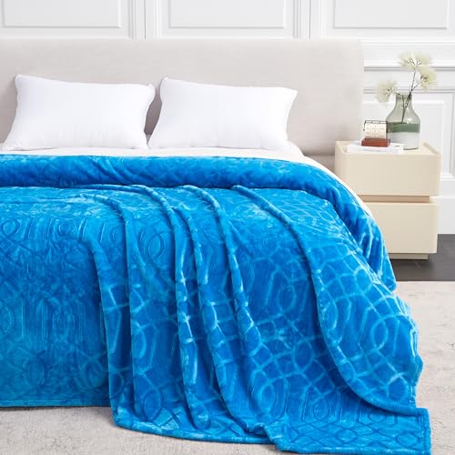 Soft Cozy Fleece Queen Size Blanket, 90x90 Inches – Lightweight Plush Blanket for Bed, Fuzzy 3D Jacquard Design - Royal Blue - color: Royal Blue, size: Queen (90" x 90")