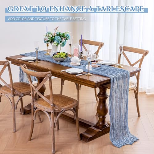Cheesecloth Table Runner, 10 Ft, Boho Rustic, Dusty Blue, 1 Pcs - color: Dusty Blue