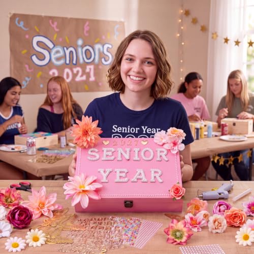 Yousoontic 2027 Senior Memory Keepsake Box and DIY Accessories,Pink - color: Pink