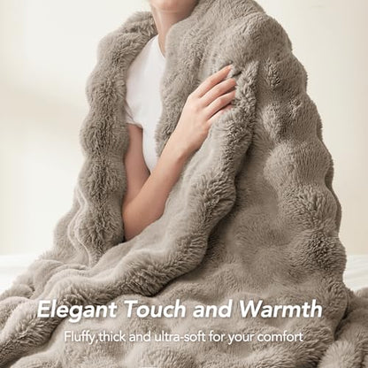 L'AGRATY Faux Rabbit Fur Throw Blanket for Couch, 90'' x 108'', Castle Grey - color: Castle Grey, size: 90" x 108"