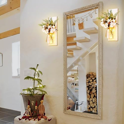 Rustic Wall Sconces Mason Jar Sconces with Remote Control LED Fairy Lights - color: Peony+white Board