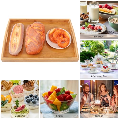 2 PCS Bamboo Serving Tray, Breakfast Bed Tray with Handle, 15.8 x 11.4 x 2 Inch Wood Serving Tray for Serving, Breakfast Bed Trays for Eating, Decor, Displaying Cake, Fruit - size: 2 PCS - 15.8 x 11.4 x 2 Inch
