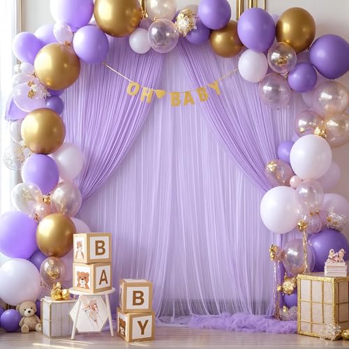 Lavender Tulle Backdrop Curtains for Parties Baby Shower Birthday Wedding 10ft X 8ft Sheer Backdrop Curtains for Butterfly Elephant Memaid Photoshoot Decorations 2 Panels 5ft x 8ft - color: Lavender, size: 10FT X 8FT(2 Panels W5ft X H8ft)
