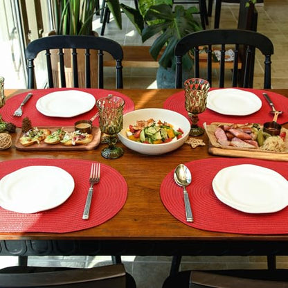 Placemats Set of 8, Woven Oval Braided Dining Table Mats(Red Shine) - color: Red Shine, size: 8 pcs
