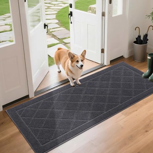 BEQHAUSE Dirt Trapper Door Mat 24" x 60", Doormat Non-Slip, Dark Grey - color: Dark Grey, size: 24" X 60" (Rectangular)