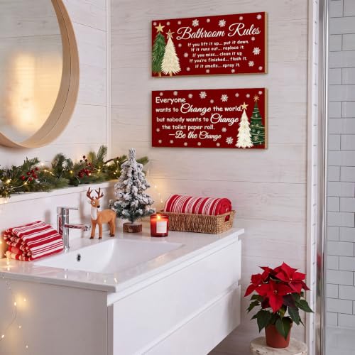 Jetec 2 Pcs Christmas Bathroom Decor Wooden Sign 12 x 6 Inch - style: Christmas Tree Style