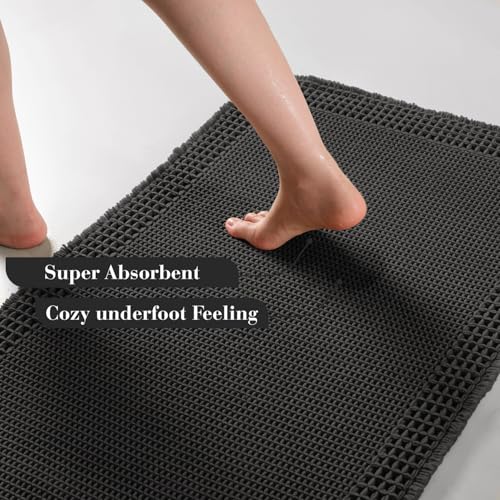 RESARE Waffle Bathroom Runner Rugs, Non Slip Boho Bath Mat 24"x72" Black - color: Black, size: 2' X 6'