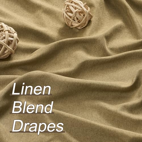 DUALIFE Gold Tan Pinch Pleated Blackout Curtains 63 Inches Long, Back Tab with Hooks, Linen Full Black Out Thermal Insulated Track Curtain for Bedroom Living Room,40 W x 63 L, 2 Panels - color: Gold Tan, size: 40"W x 63"L (Pack of 2)