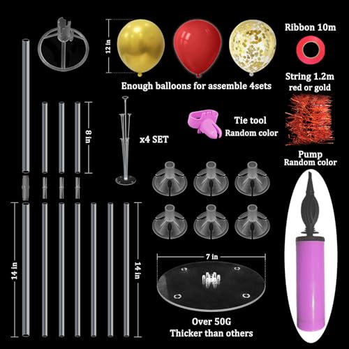 ZJDHPTY 4Set Red Gold Balloon Stand Table Centerpieces Party Decor - color: Red Gold 4