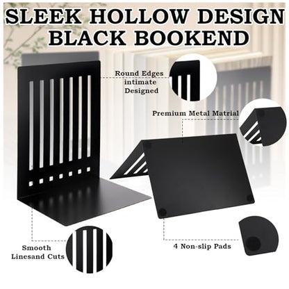 4 Pcs 10 Inch Heavy Duty Bookends Non-Skid Base, Black - color: Black, size: 10 Inch