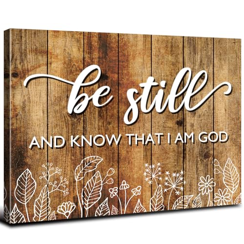 Be Still And Know That I am God Wall Art Rustic Brown Christian Canvas Picture Farmhouse Bible Verses Wall Decor Living Room Religious Inspirational Quotes Artwork Bedroom Office Home Decoration 12x16 - color: Be-still, size: 16"L x 12"W