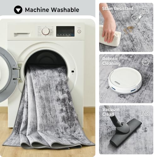 Toneed Washable 7x9 Grey Area Rug with Non-Slip Backing for Living Room - color: Light Neutral Gray, size: 7' x 9' (Rectangular)