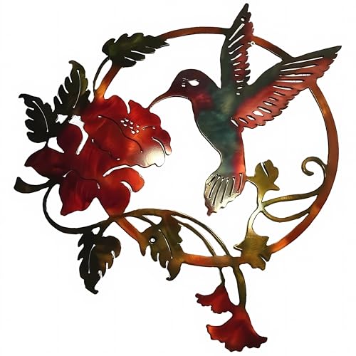 Zoihet Round Metal Bird Wall Art Decor - Hummingbird Wall Art Silhouette for your patio, garden, and fence Art Decor, Bird Wall Silhouette Indoor and Outdoor Hanging (Red) - color: red