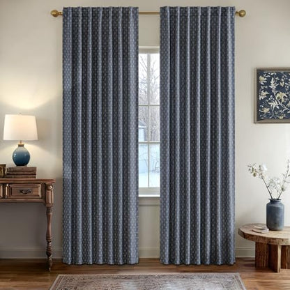 MIULEE Patterned Farmhouse Linen Curtains, Back Tab, 52Wx90L, Blue - color: Blue, size: 52"W x 90"L (Pack of 2)