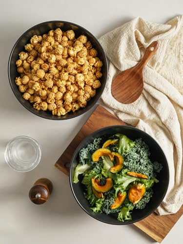 Kanwone Large Serving Bowls - 9.5 inch, 90oz Ceramic Salad Bowls, Fruit Bowls, Pasta, Soup Bowls, Set of 2, Serving Bowls for Entertaining, Microwave and Dishwasher Safe, Matte Black - color: Matte Black, size: 9.5 Inch