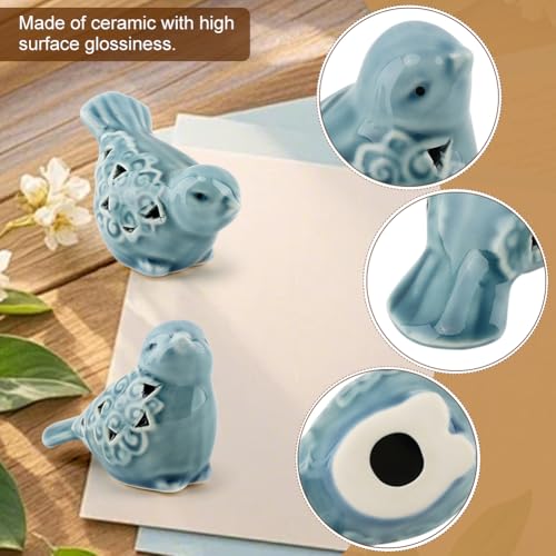Ceramic Bird Figurines Set of 2, Blue Bird Decor for Shelf Table Desk
