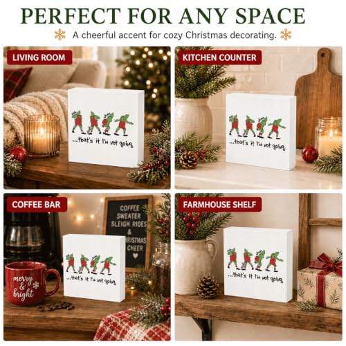 That's It I'm Not Going Sign, Funny Christmas Wood Box Shelf Decor - color: Style 29