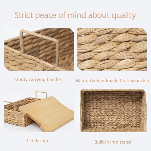 Handmade Water Hyacinth Wicker Baskets with Wooden Lid (Small) - size: Small (Single)