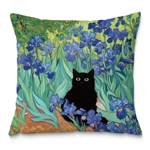 William Morris Floral Black Cat Pillow Covers 18x18, Cat Lovers Mom Grandma Gifts for Mother's Day, Blue Floral Cats Decorative Pillow Covers for Home Bedroom Living Room Office Decor - color: Style07