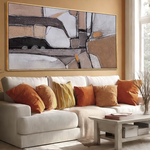 Brown Modern Neutral Abstract Canvas Wall Art 29x58 Inch, Large Framed Artwork with Wooden Frame, Contemporary Beige and Taupe Wall Decor for Living Room, Office, or Hallway - color: Brown & Beige, size: 58"L x 29"W