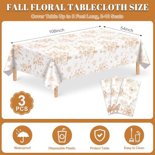 NatNarr 3 Pcs Orange Floral Plastic Tablecloths, Fall Tablecloth Disposable - color: Orange Floral