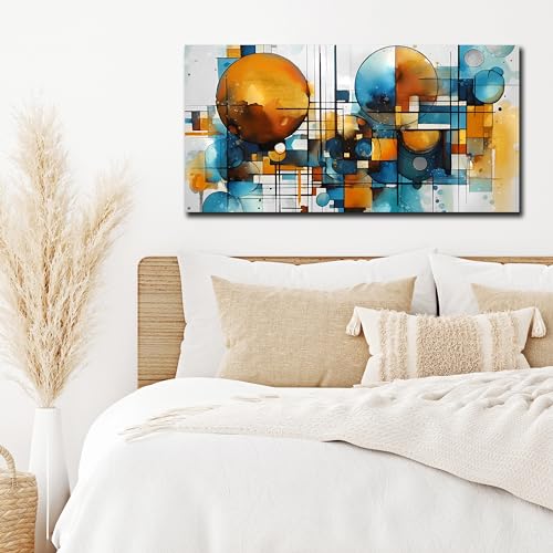 ENTANUB Abstract Canvas Wall Art for Living Room, Circle Wall Decor for Bedroom, Orange and Blue Print Paintings Artwork, Size 20x40 Inches - size: 40"L x 20"W