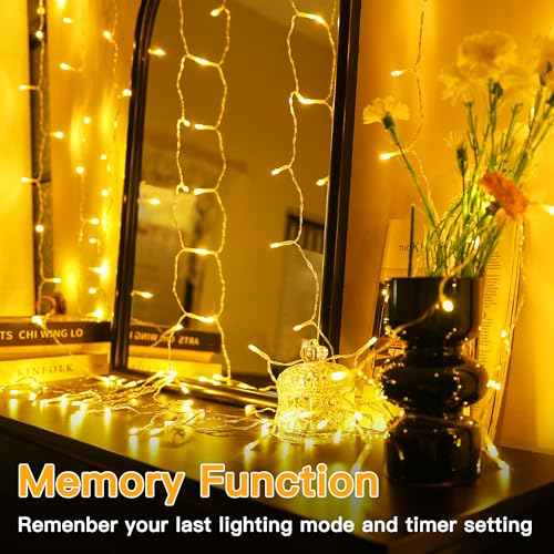 Ollny Curtain Lights 6.6x6.6ft, 200LED String Lights with Remote Warm White - color: Warm White, size: 200 LED