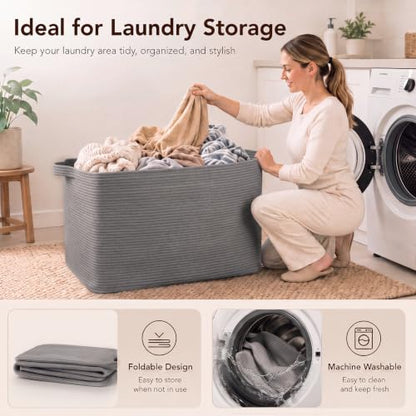 OIASKET 95L Extra Large Blanket Basket, 24" x 16.9" x 14.2" Woven Basket - color: Grey, size: 24"x16.9"x14.2"