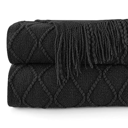inhand Black Knitted Throw Blanket for Couch and Bed, 60"x80" - color: Black, size: 60"x80"