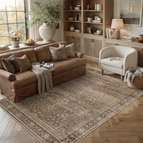 Schweek 6x9 Brown Washable Area Rugs Non Slip Vintage Rug for Living Room - color: Brown, size: 6' x 9' (Rectangular)