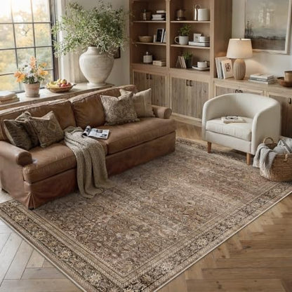 Schweek Brown 5x7 Area Rugs Washable Non Slip Rug for Living Room Neutral - color: Brown, size: 5' x 7' (Rectangular)