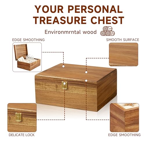 2-Piece Acacia Wooden Keepsake Storage Box with Flip-Top, Natural Color