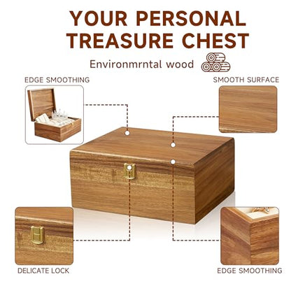 2-Piece Acacia Wooden Keepsake Storage Box with Flip-Top, Natural Color