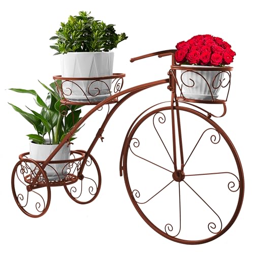 Sorbus Tricycle Planter, Garden Plant Stand (Bronze) - color: Bronze, size: 3 Wheel