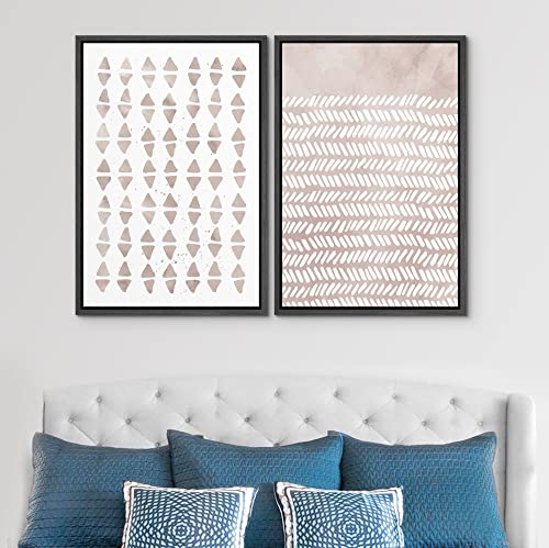 SIGNWIN Framed Canvas Print Wall Art Set Geometric Pastel Diamond Stripe Pattern Abstract Shapes Illustrations Modern Art Minimal Boho Relax/Calm for Living Room, Bedroom, Office - 16"x24"x2 Black - color: A16-2202-yui17, size: 16"x24"x2 Panels Black