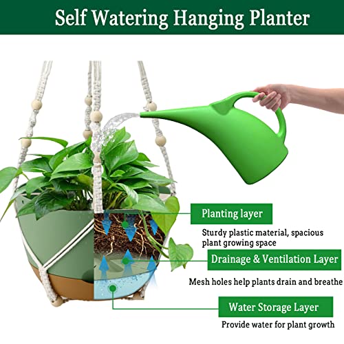Koalaime Hanging Planter Self Watering 10 Inch, 2 Pack Indoor Outdoor Hanging Baskets, Hanging Flower Pots with Drainage Hole & 2 Kinds of Plant Hangers for Garden Home Decor(Green)… - color: Green