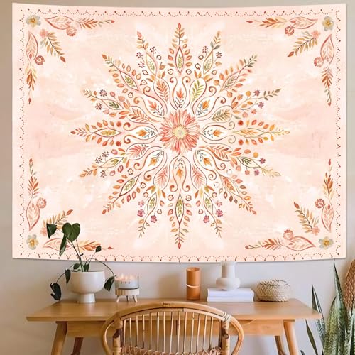 Lunerfex Floral Mandala Tapestry Boho Tapestry for Bedroom Orange Tapestries Wall Hanging Living Room Wall Art and Home Decor 44x60 - color: Orange, size: 60"L x 44"W