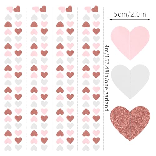 Pink-White Rose-Gold Valentines Party-Decorations Heart-Garland - 52ft Galentines Women Streamers Banner,Romantic Special Night Wedding Bachelorette Bridal Shower Birthday Backdrop Decor Burgleda - color: Pink White Rose Gold