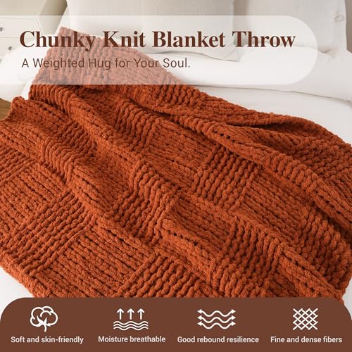 Chunky Knit Throw Blanket for Couch, 50"x60" - color: Caramel